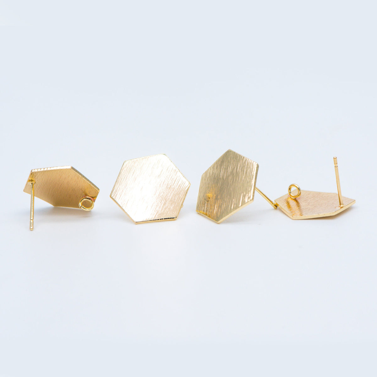 10pcs Brushed Gold Ear Post with Loops Real Gold Plated Brass, Hexagon Geometric Stud Earrings (GB-263-C)