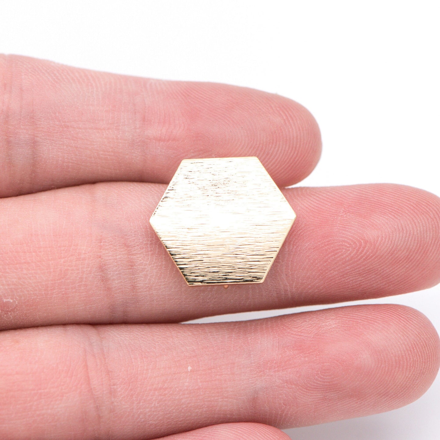 10pcs Brushed Gold Ear Post with Loops Real Gold Plated Brass, Hexagon Geometric Stud Earrings (GB-644)