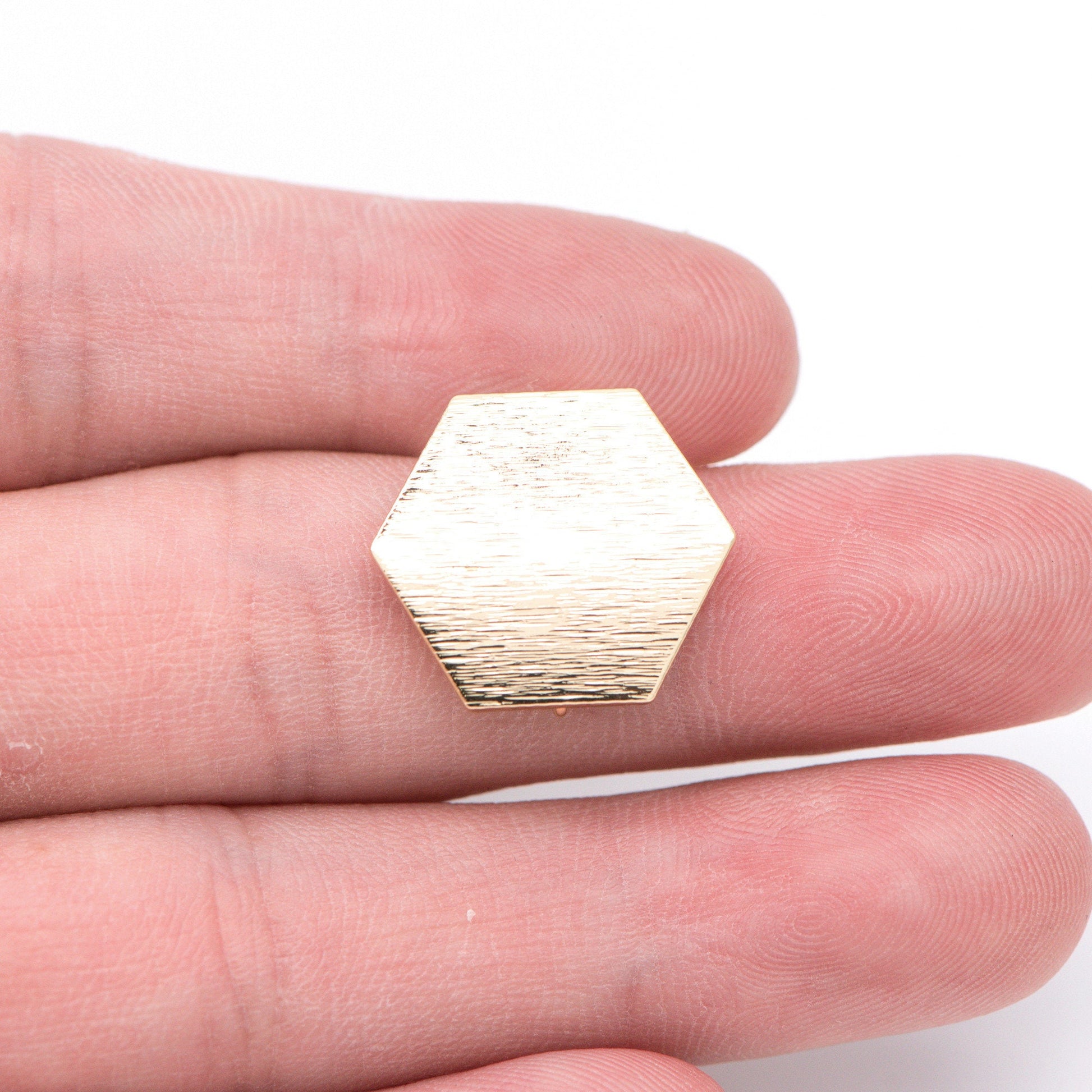 10pcs Brushed Gold Ear Post with Loops Real Gold Plated Brass, Hexagon Geometric Stud Earrings (GB-644)