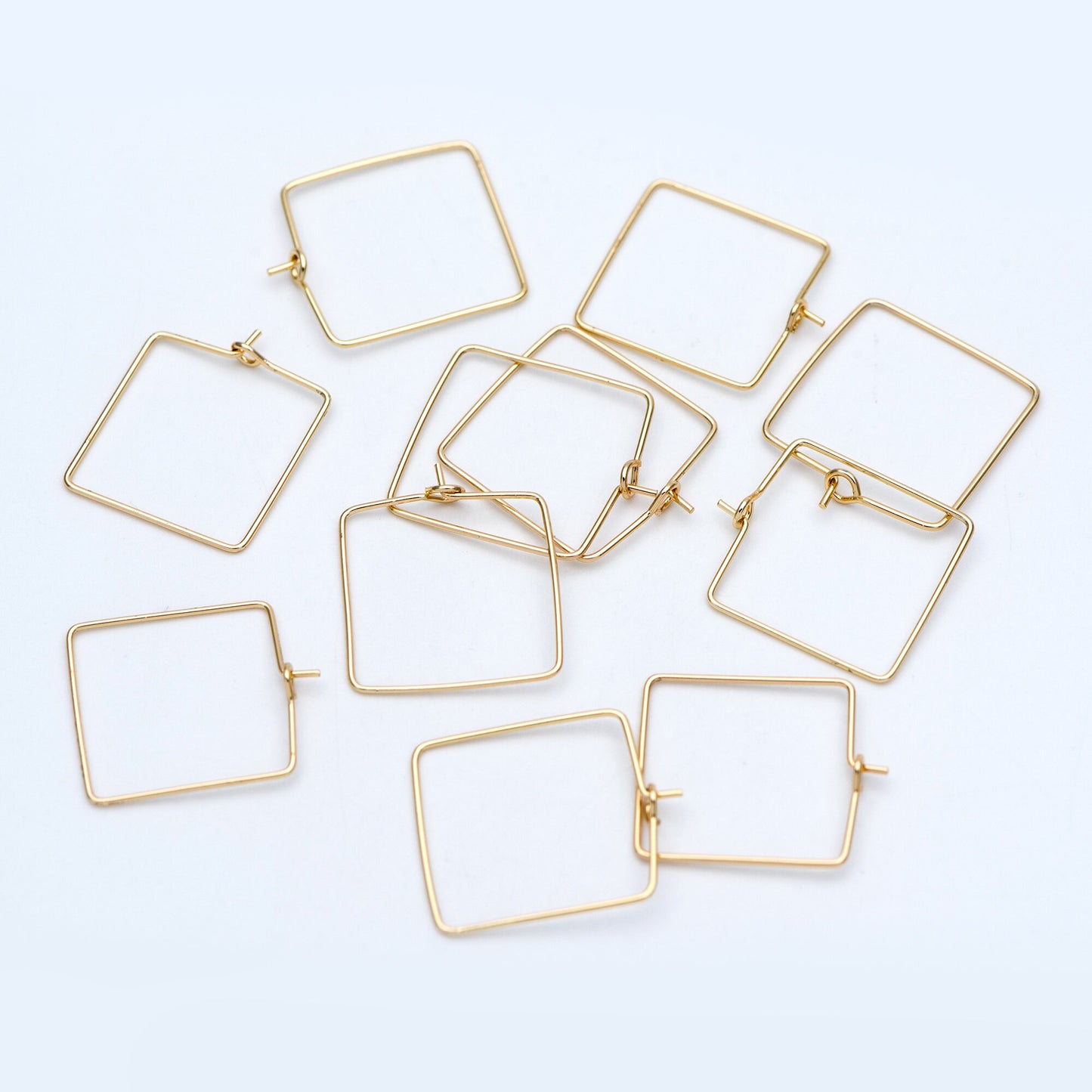10pcs Gold/ Silver Tone Square Earring Hoops, 22mm Geometric Ear Wire Charm Pendants, Threader Earring Components (GB-702)