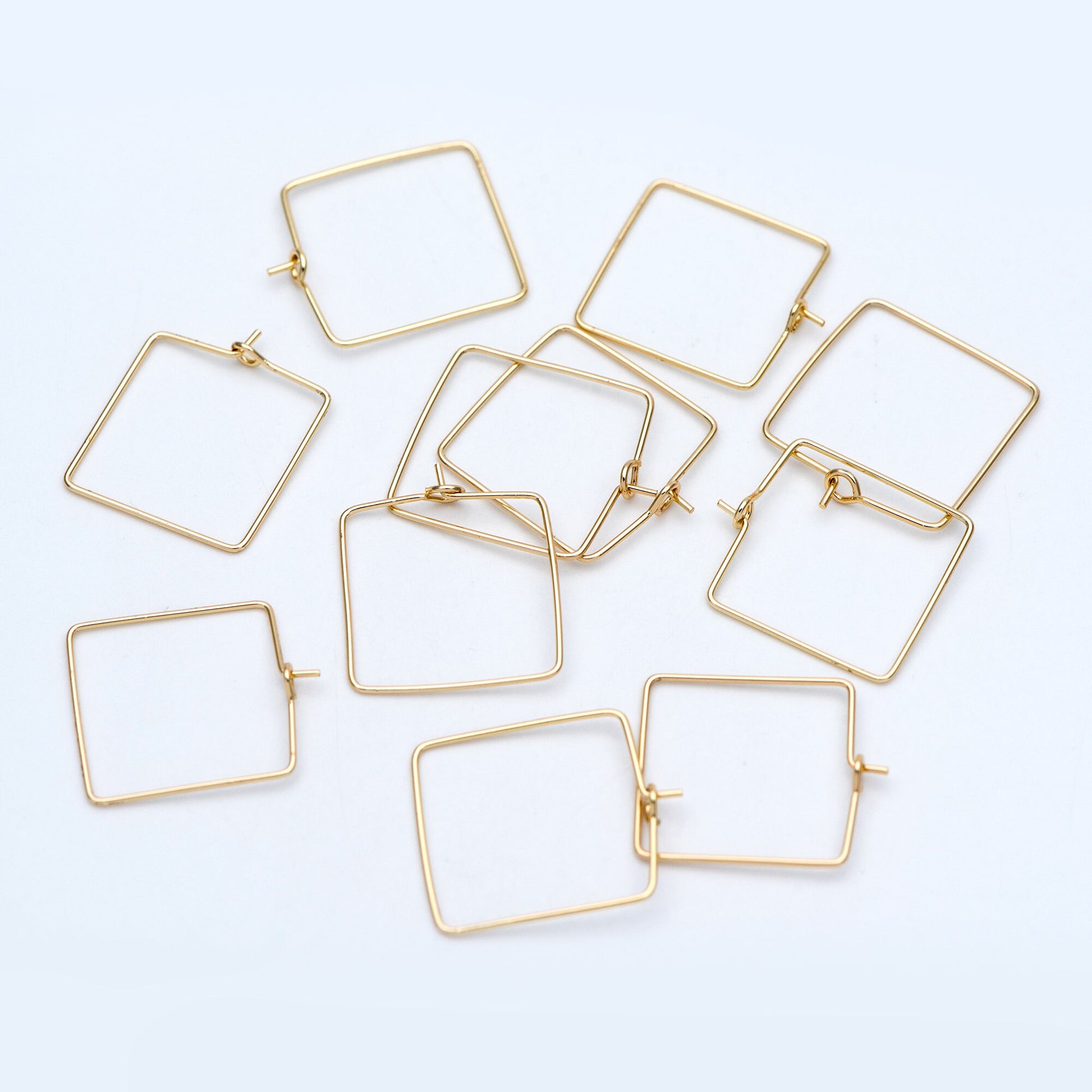 10pcs Gold/ Silver Tone Square Earring Hoops, 22mm Geometric Ear Wire Charm Pendants, Threader Earring Components (GB-702)