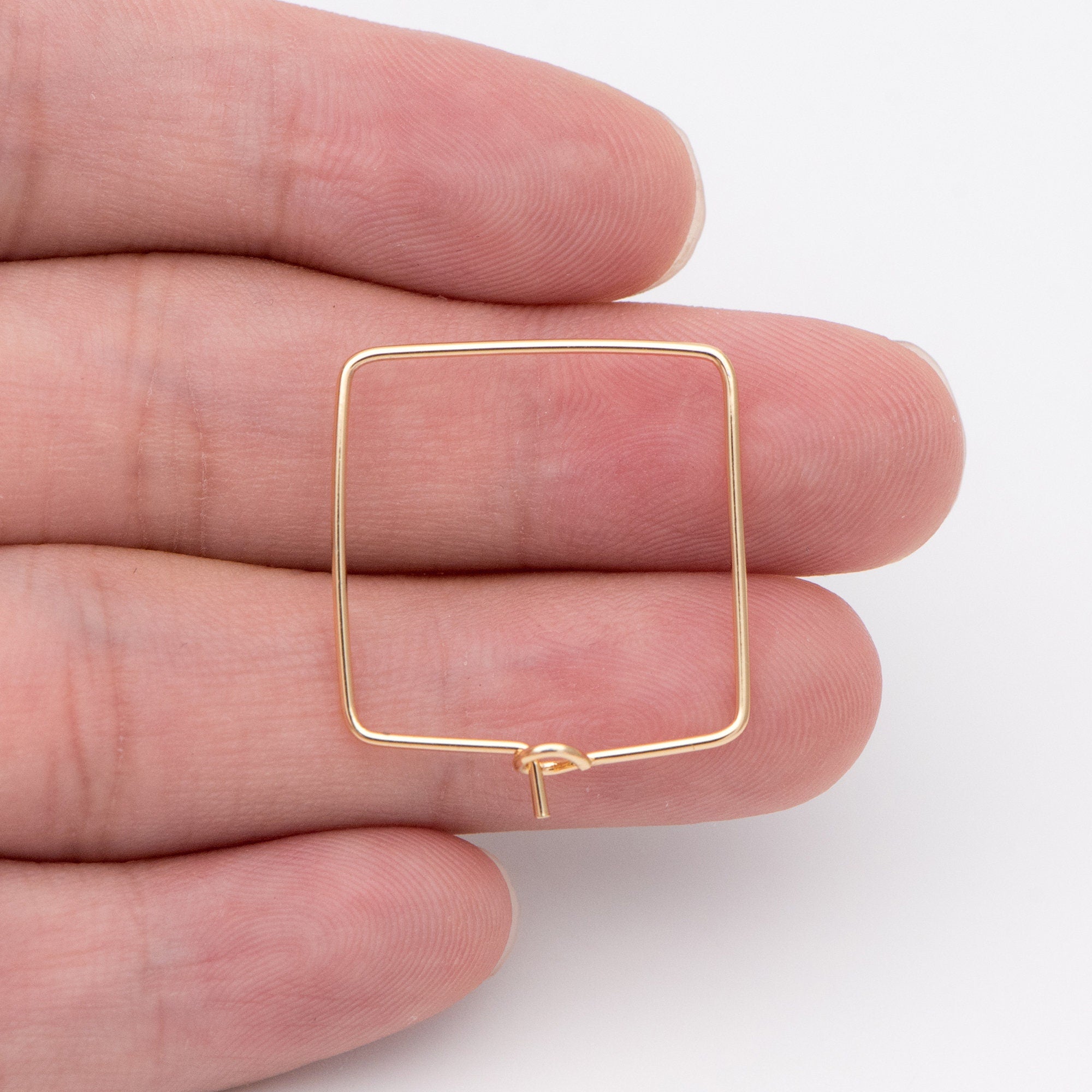 10pcs Gold/ Silver Tone Square Earring Hoops, 22mm Geometric Ear Wire Charm Pendants, Threader Earring Components (GB-702)