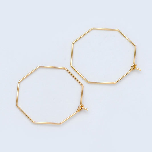 10pcs Gold/ Silver tone Octagon Hoop Earring 28mm, 18K Gold/ Rhodium plated Brass, Geometric Ear Wire Components (GB-703)