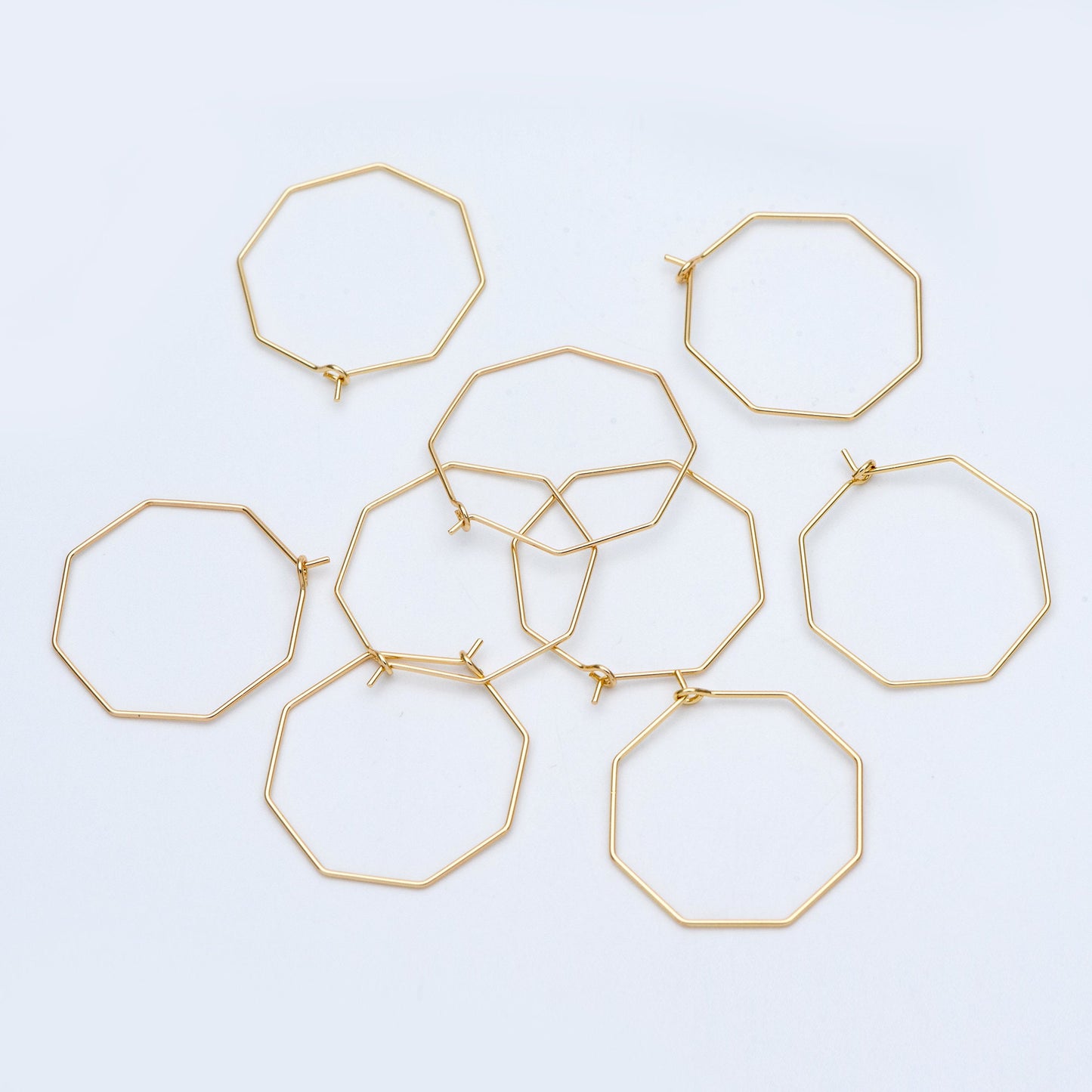 10pcs Gold/ Silver tone Octagon Hoop Earring 28mm, 18K Gold/ Rhodium plated Brass, Geometric Ear Wire Components (GB-703)