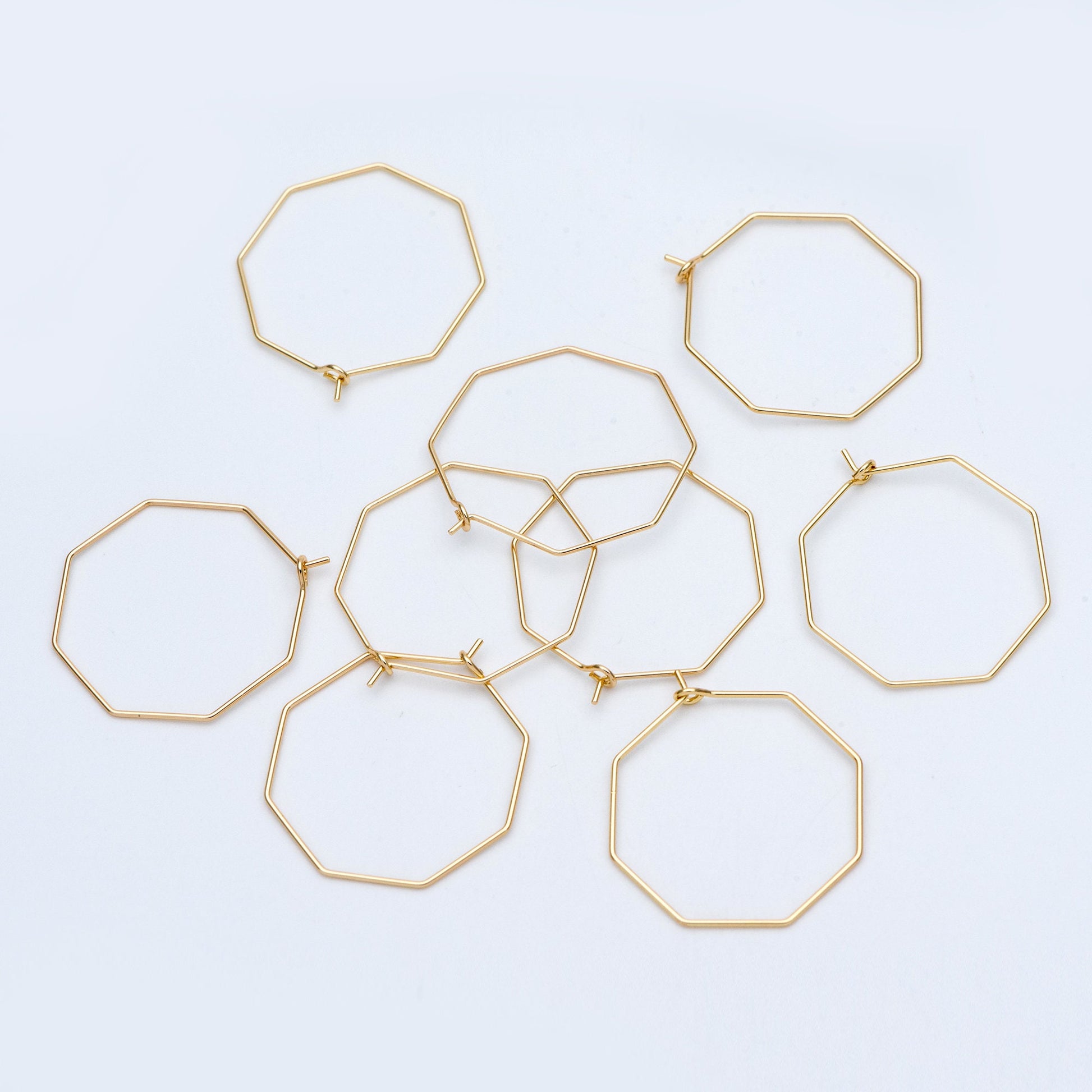 10pcs Gold/ Silver tone Octagon Hoop Earring 28mm, 18K Gold/ Rhodium plated Brass, Geometric Ear Wire Components (GB-703)