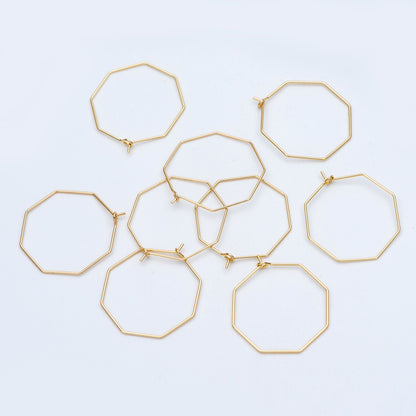 10pcs Gold/ Silver tone Octagon Hoop Earring 28mm, 18K Gold/ Rhodium plated Brass, Geometric Ear Wire Components (GB-703)
