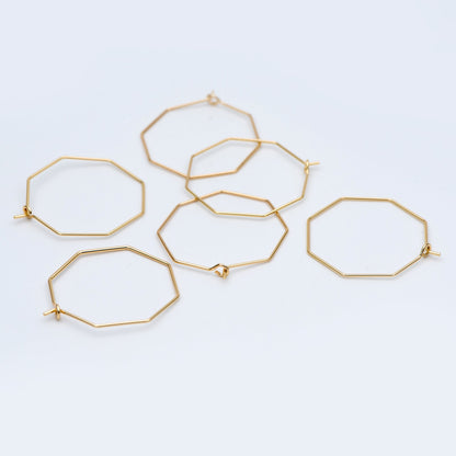 10pcs Gold/ Silver tone Octagon Hoop Earring 28mm, 18K Gold/ Rhodium plated Brass, Geometric Ear Wire Components (GB-703)