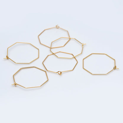 10pcs Gold/ Silver tone Octagon Hoop Earring 28mm, 18K Gold/ Rhodium plated Brass, Geometric Ear Wire Components (GB-698-D)