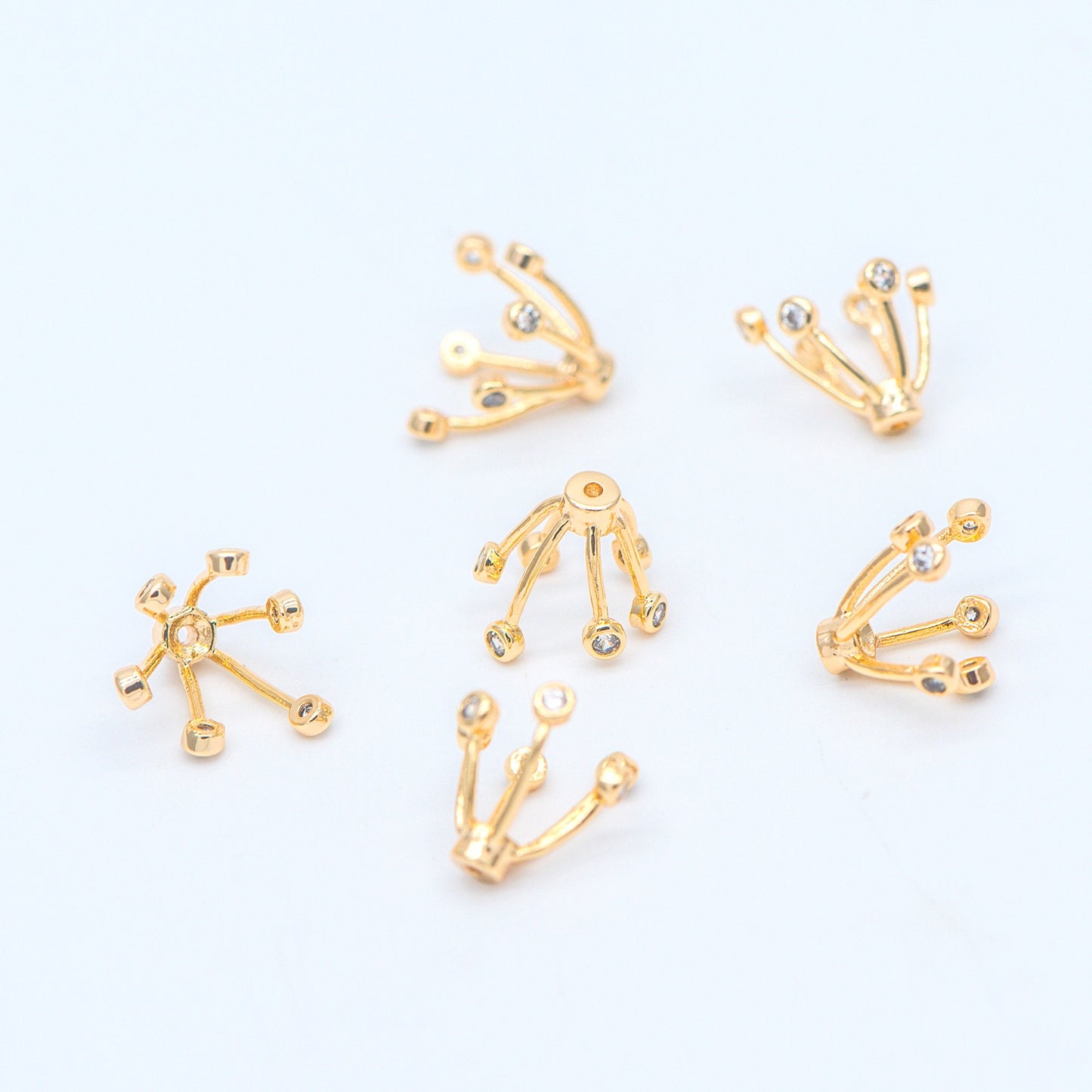 10pcs Gold/ Silver Flower Bead Caps, CZ pave Brooch Flower Center, Floral Cabochon Charms (GB-650)