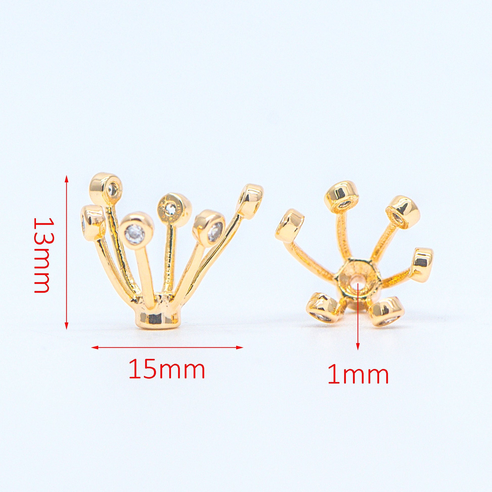 10pcs Gold/ Silver Flower Bead Caps, CZ pave Brooch Flower Center, Floral Cabochon Charms (GB-650)