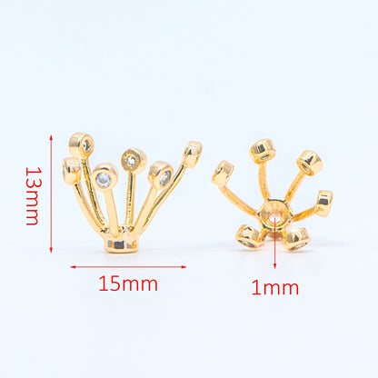 10pcs Gold/ Silver Flower Bead Caps, CZ pave Brooch Flower Center, Floral Cabochon Charms (GB-650)