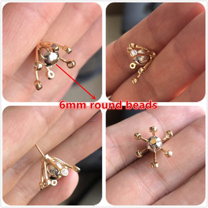 10pcs Gold/ Silver Flower Bead Caps, CZ pave Brooch Flower Center, Floral Cabochon Charms (GB-650)
