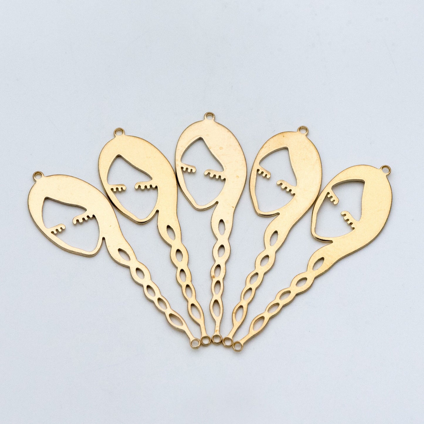 10pcs Raw Brass Face Outline Charms, Vintage Styled Face Pendants Wholesale (RB-141)