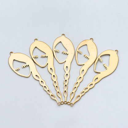 10pcs Raw Brass Face Outline Charms, Vintage Styled Face Pendants Wholesale (RB-141)