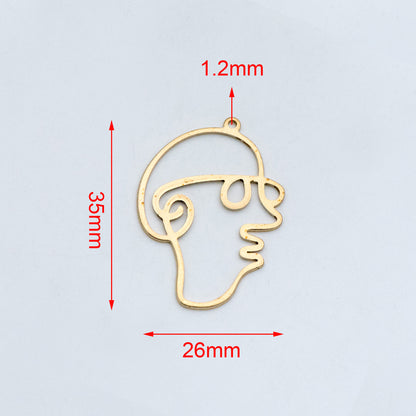 10pcs Raw Brass Face Outline Charms 35x26mm, Vintage Styled Face Pendants Wholesale (RB-142)