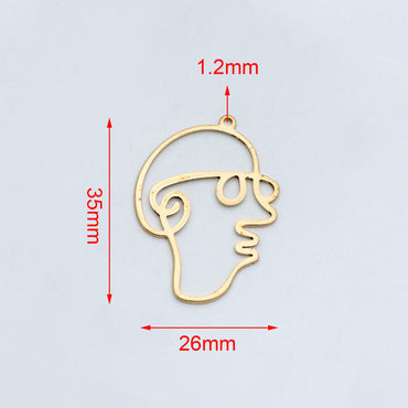 10pcs Raw Brass Face Outline Charms 35x26mm, Vintage Styled Face Pendants Wholesale (RB-142)