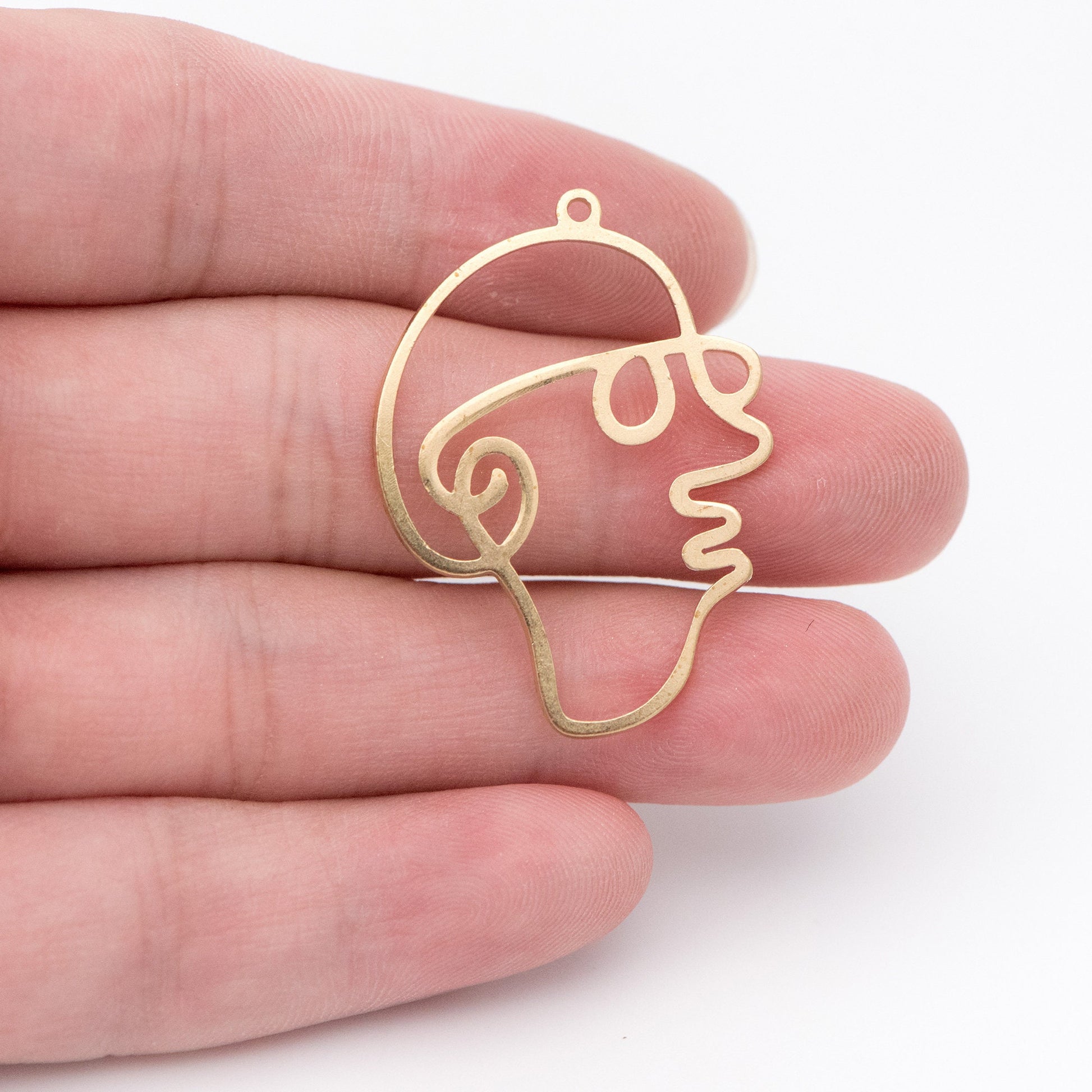 10pcs Raw Brass Face Outline Charms 35x26mm, Vintage Styled Face Pendants Wholesale (RB-142)