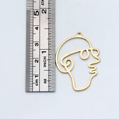 10pcs Raw Brass Face Outline Charms 35x26mm, Vintage Styled Face Pendants Wholesale (RB-142)