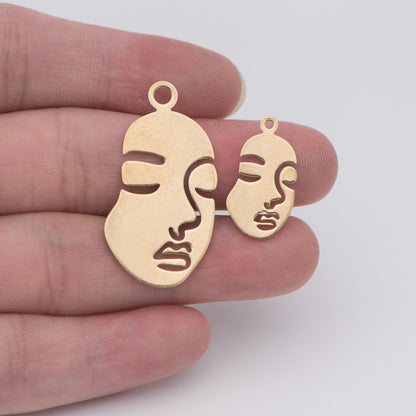 10pcs Raw Brass Face Outline Charms 20/ 34mm, Vintage Styled Face Pendants Wholesale (RB-144)