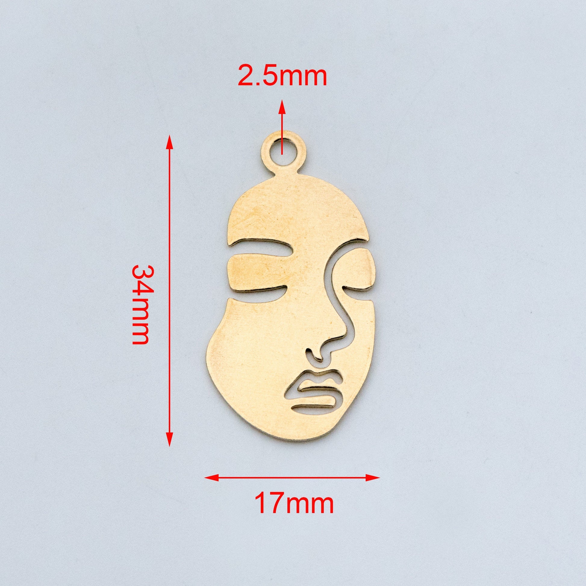 10pcs Raw Brass Face Outline Charms 20/ 34mm, Vintage Styled Face Pendants Wholesale (RB-144)