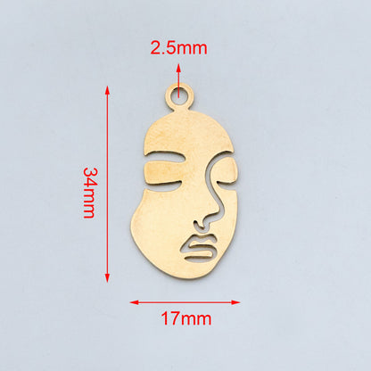 10pcs Raw Brass Face Outline Charms 20/ 34mm, Vintage Styled Face Pendants Wholesale (RB-144)