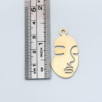 10pcs Raw Brass Face Outline Charms 20/ 34mm, Vintage Styled Face Pendants Wholesale (RB-144)