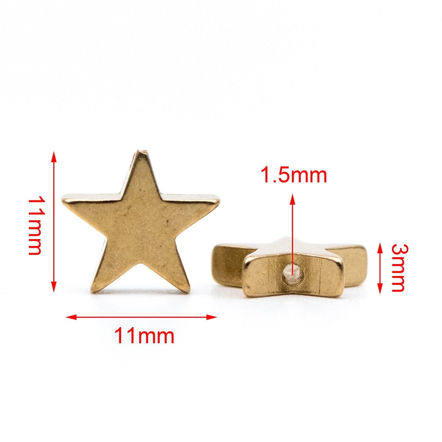 20pcs Raw Brass Star Spacer Beads, 5/ 6/ 11mm Multi Size (RB-117)