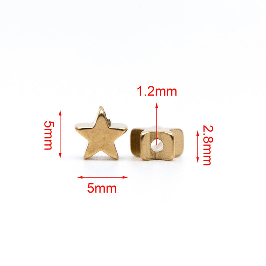 20pcs Raw Brass Star Spacer Beads, 5/ 6/ 11mm Multi Size (RB-117)