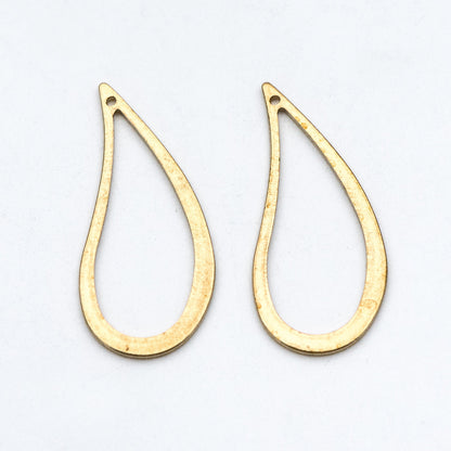 20pcs Raw Brass Link Pendants 29x13mm, Geometric Teardrop Hoop Charms (RB-121)