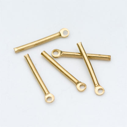 100pcs Raw Brass Bar Charms, Long Tube Pendants, 15x1.2mm/ 25x1mm (RB-131)
