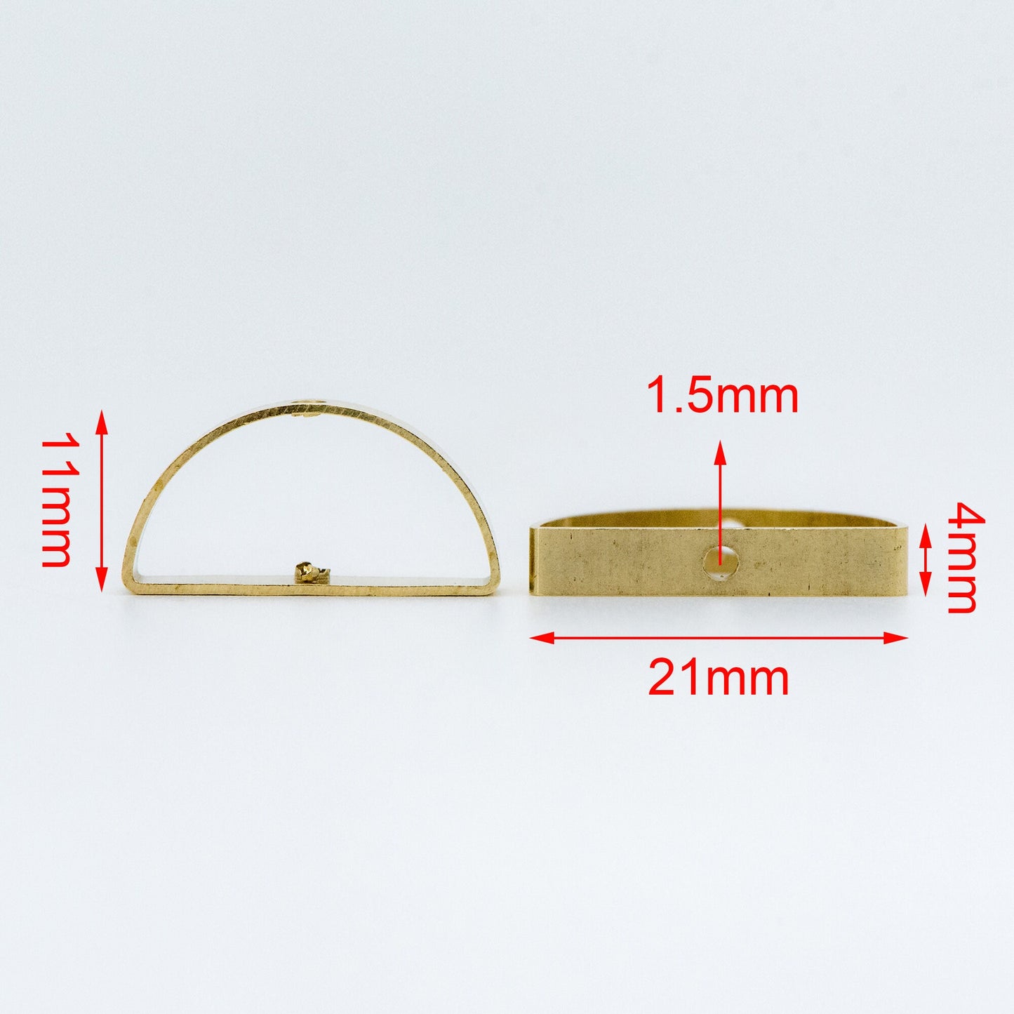 20pcs Raw Brass Semicircle Link Pendants 21x11mm, Geometric Half Moon Charms with 2 Holes (RB-151)