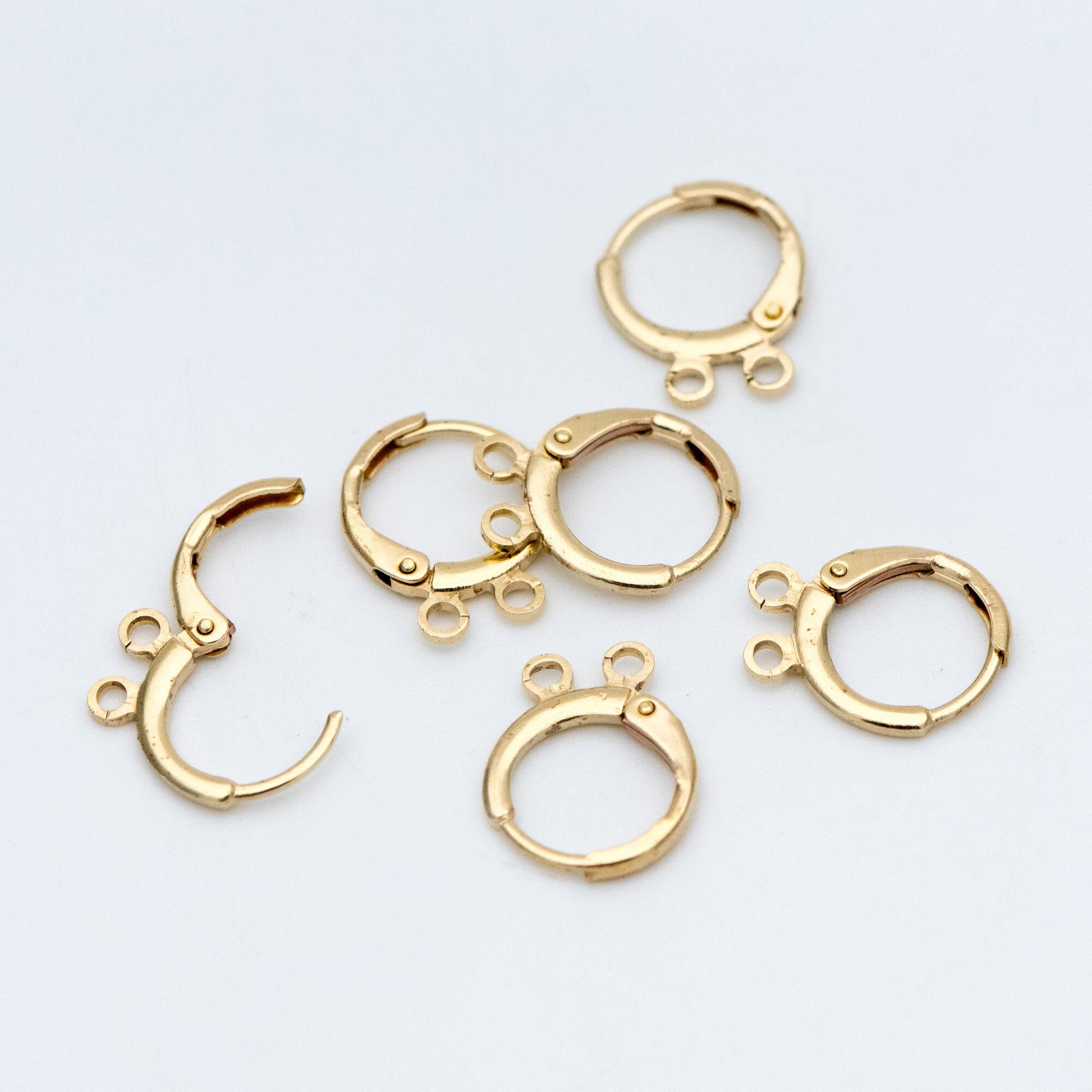 20pcs Raw Brass Round Leverback Earrings, Brass Ear Hooks with Two Loops (RB-152)