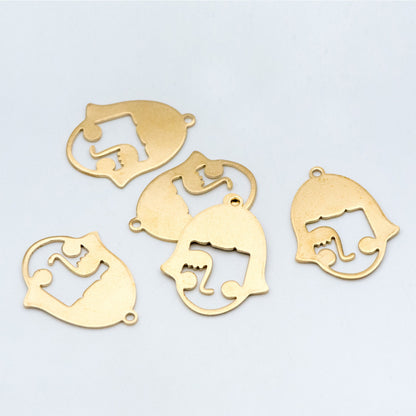 10pcs Raw Brass Face Outline Charms 32x25mm, Vintage Styled Face Pendants Wholesale (RB-153)