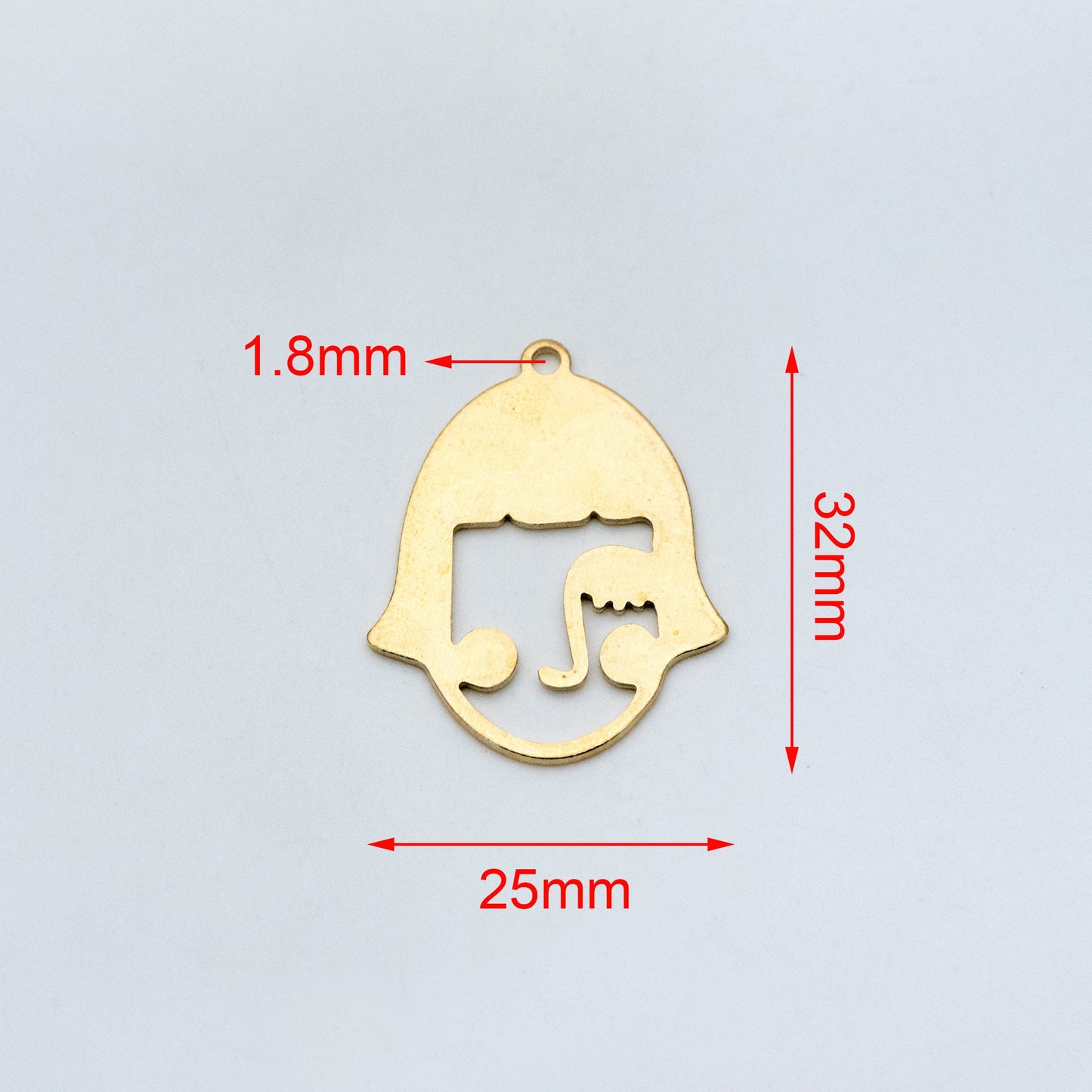 10pcs Raw Brass Face Outline Charms 32x25mm, Vintage Styled Face Pendants Wholesale (RB-153)
