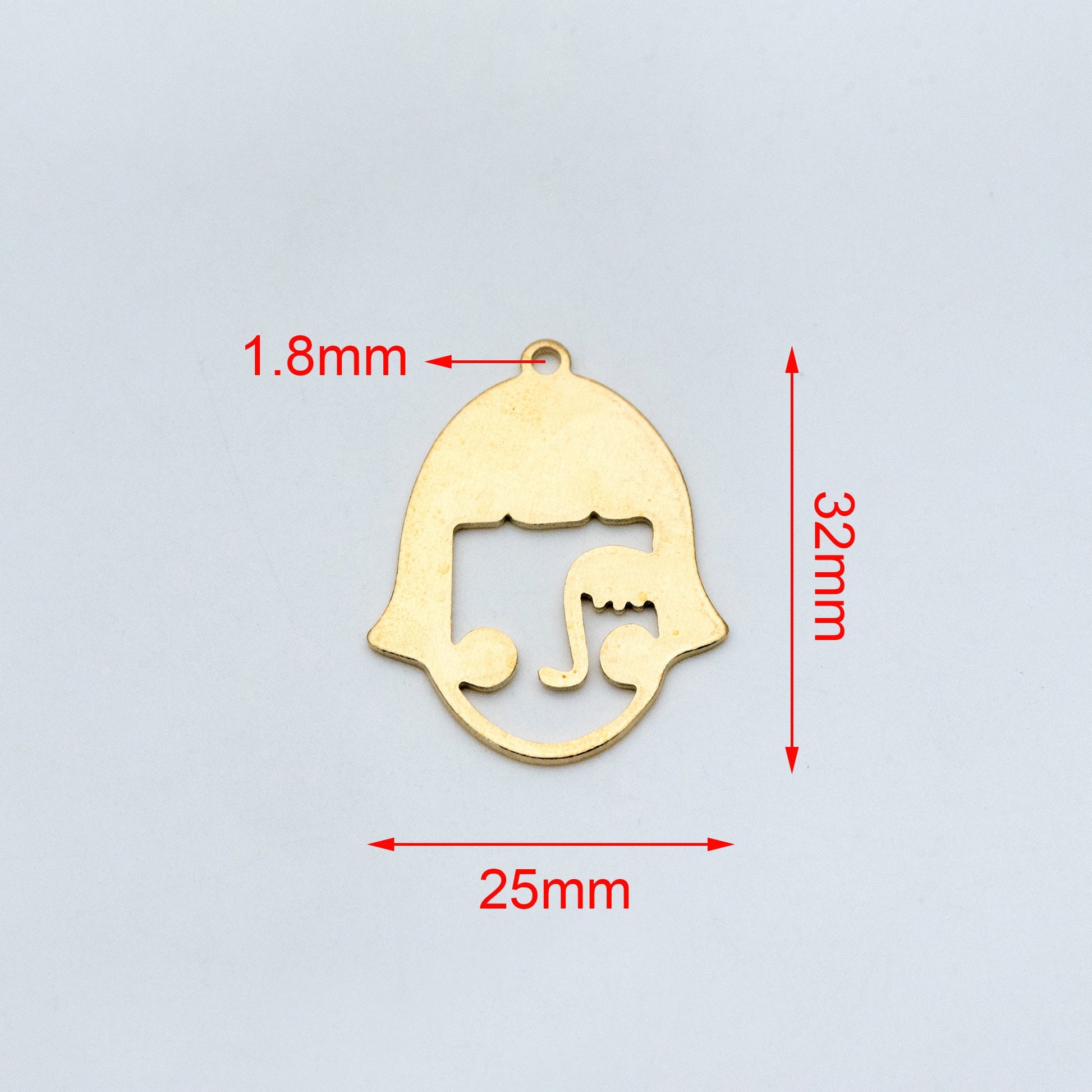10pcs Raw Brass Face Outline Charms 32x25mm, Vintage Styled Face Pendants Wholesale (RB-153)