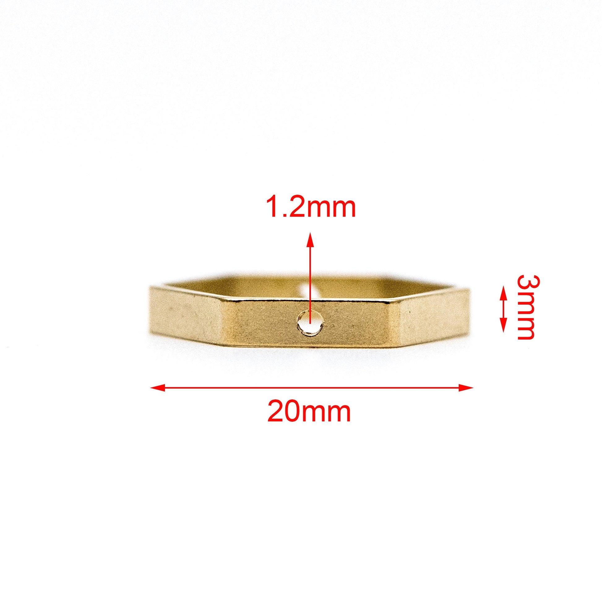 20pcs Raw Brass Hexagon Link Pendants, Geometric Charms with 2 Holes (RB-155)