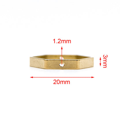 20pcs Raw Brass Hexagon Link Pendants, Geometric Charms with 2 Holes (RB-155)