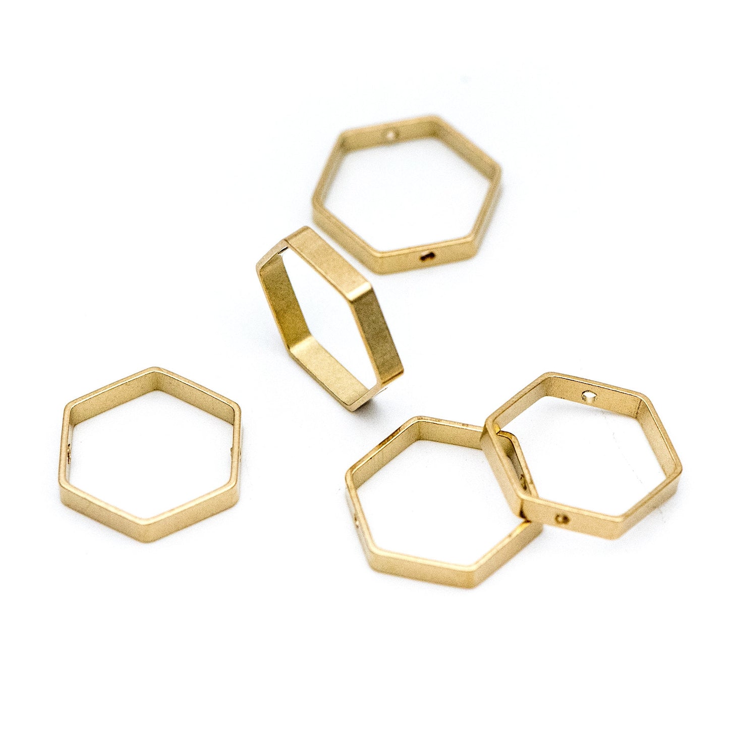 20pcs Raw Brass Hexagon Link Pendants, Geometric Charms with 2 Holes (RB-155)