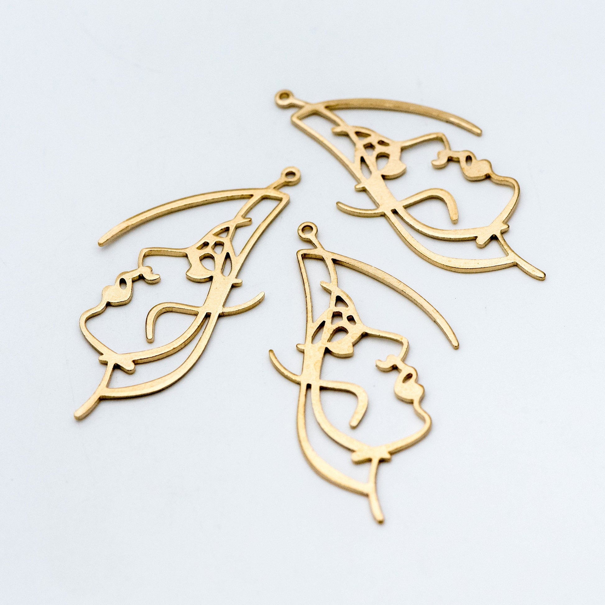 10pcs Raw Brass Face Outline Charms 50x25mm, Vintage Styled Face Pendants Wholesale (RB-158)