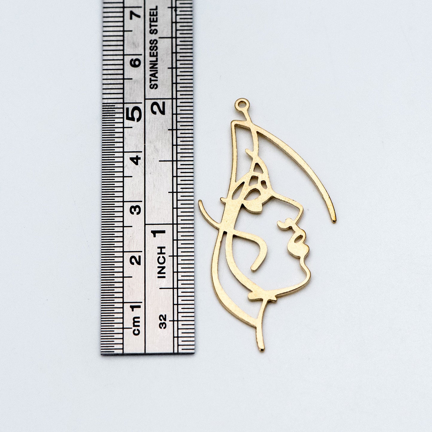 10pcs Raw Brass Face Outline Charms 50x25mm, Vintage Styled Face Pendants Wholesale (RB-158)
