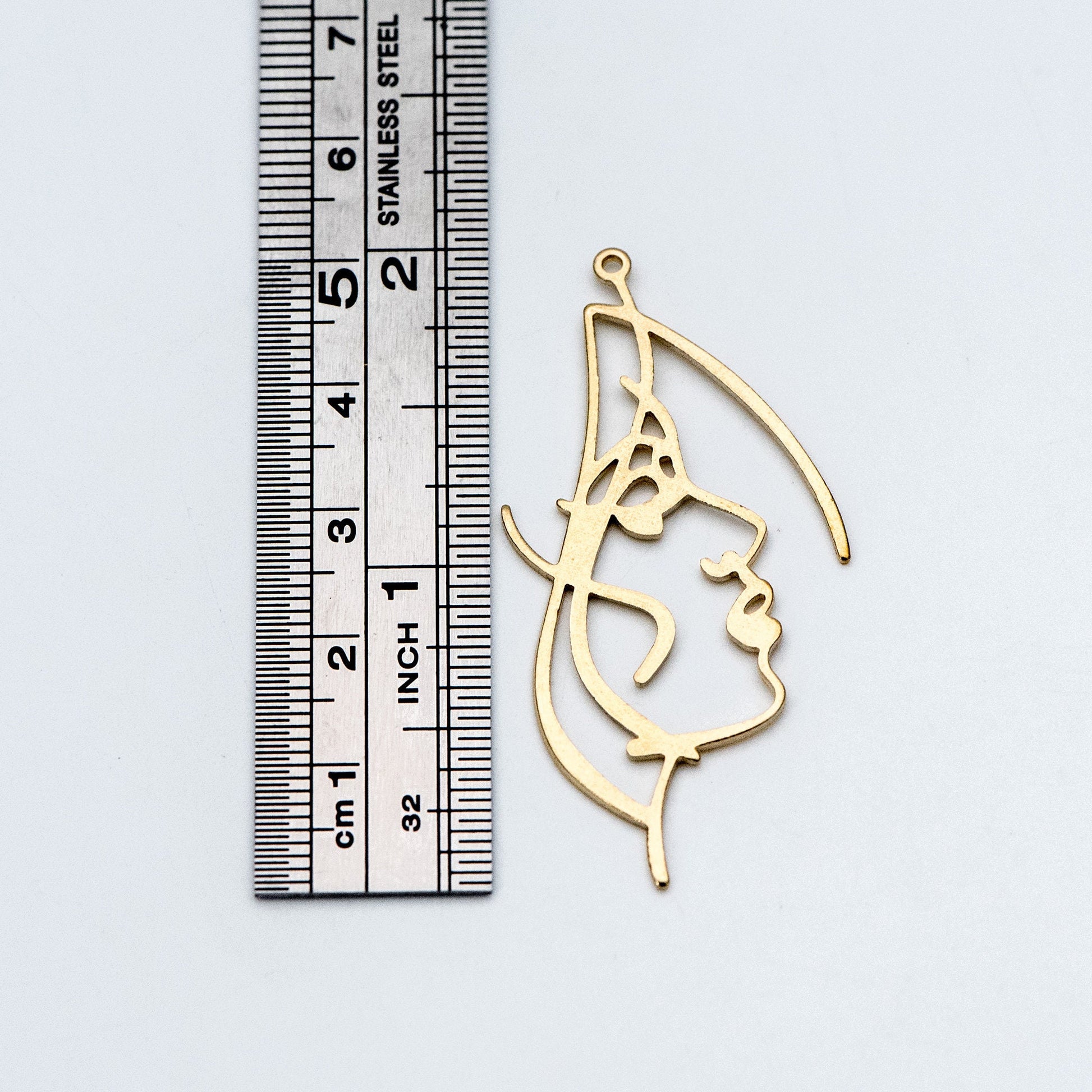 10pcs Raw Brass Face Outline Charms 50x25mm, Vintage Styled Face Pendants Wholesale (RB-158)