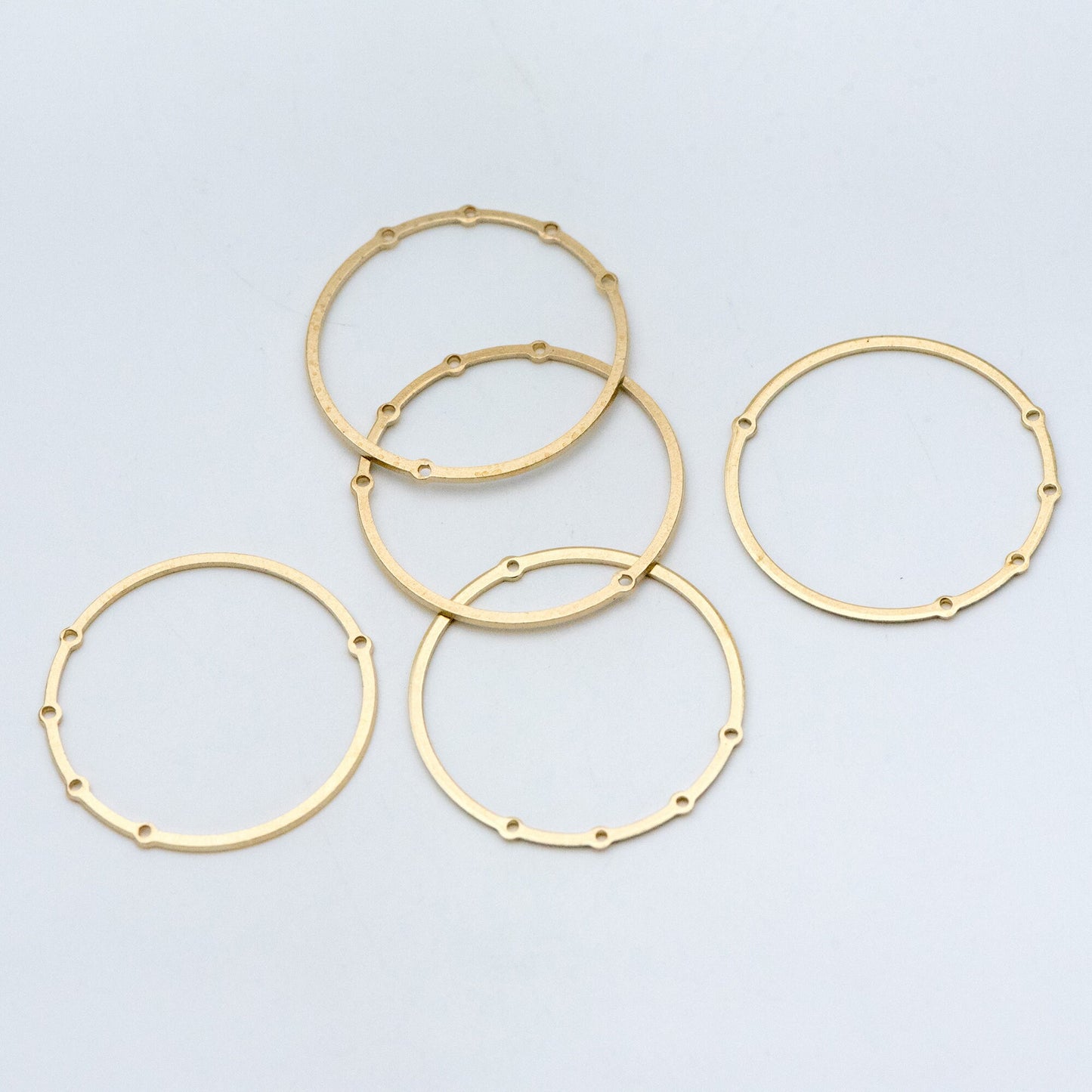 10pcs Raw Brass Circle Charms 33mm, Round Loop Pendants, Multi Hole Connectors (RB-160)