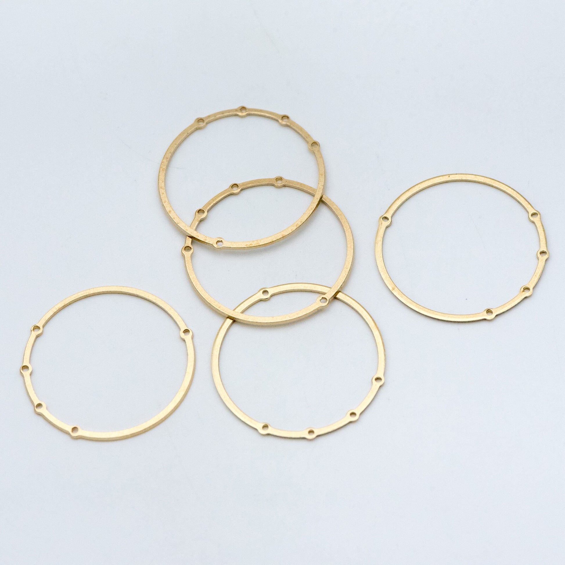 10pcs Raw Brass Circle Charms 33mm, Round Loop Pendants, Multi Hole Connectors (RB-160)
