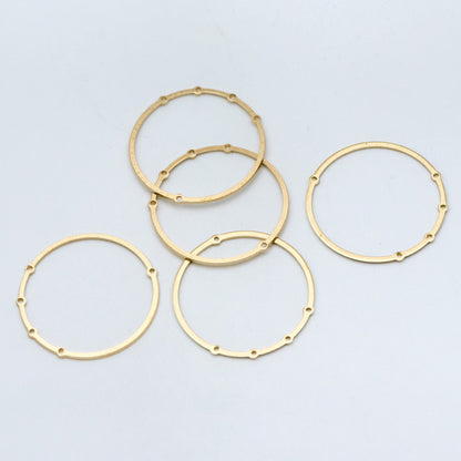 10pcs Raw Brass Circle Charms 33mm, Round Loop Pendants, Multi Hole Connectors (RB-160)
