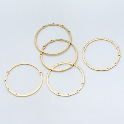 10pcs Raw Brass Circle Charms 33mm, Round Loop Pendants, Multi Hole Connectors (RB-160)