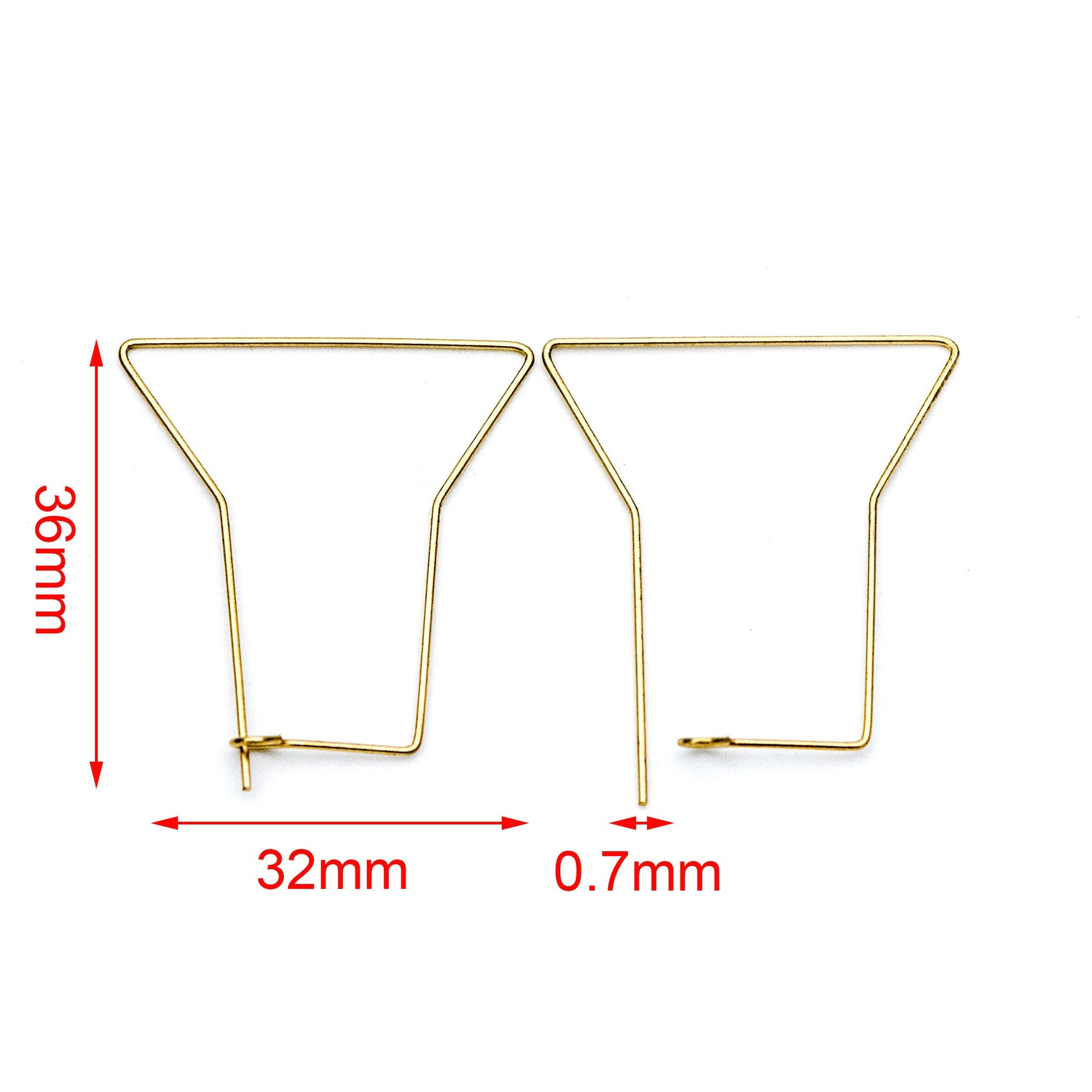 50pcs Raw Brass Hoop Earrings 36x32mm, Geometric Threader Ear Wire Wholesale (RB-163)