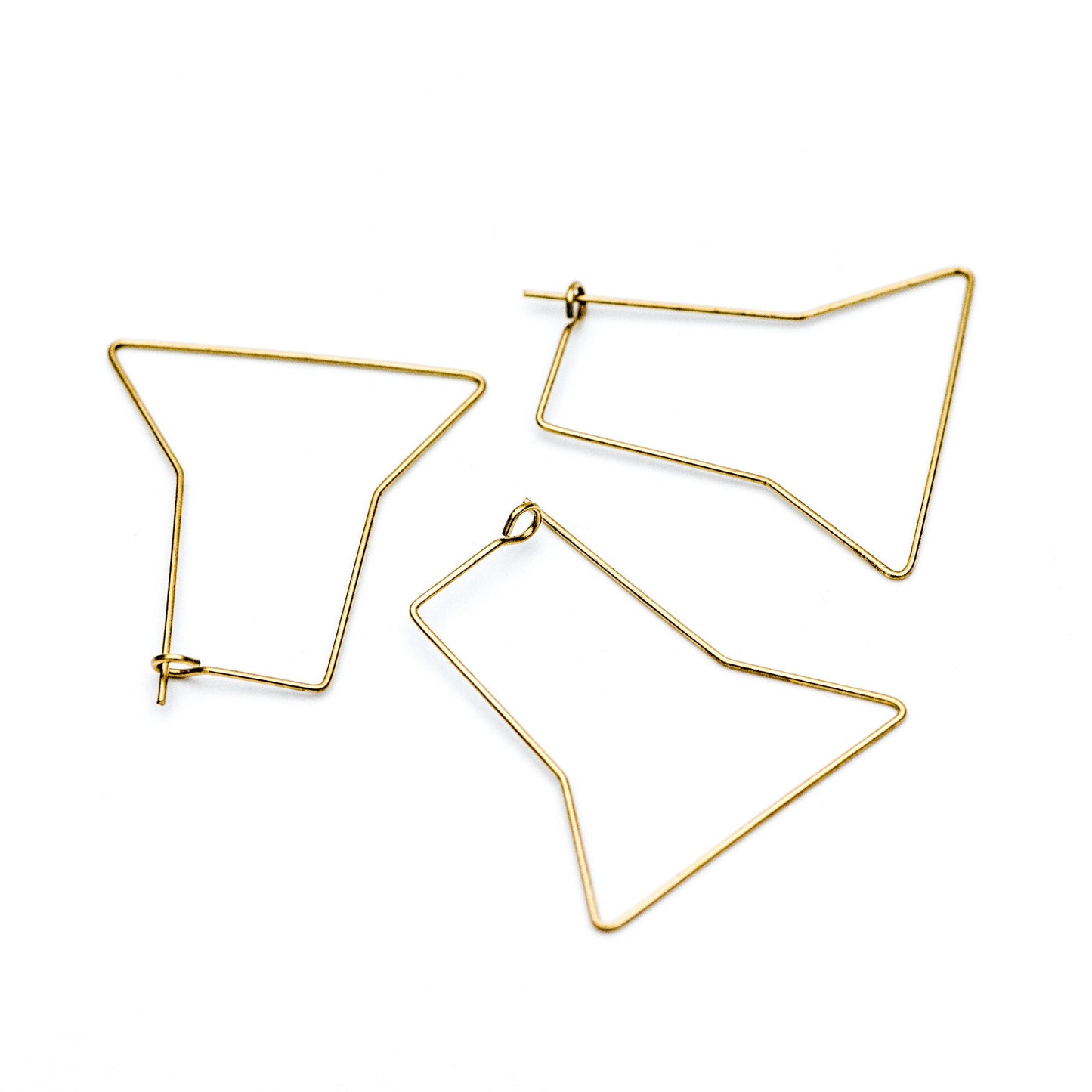 50pcs Raw Brass Hoop Earrings 36x32mm, Geometric Threader Ear Wire Wholesale (RB-163)