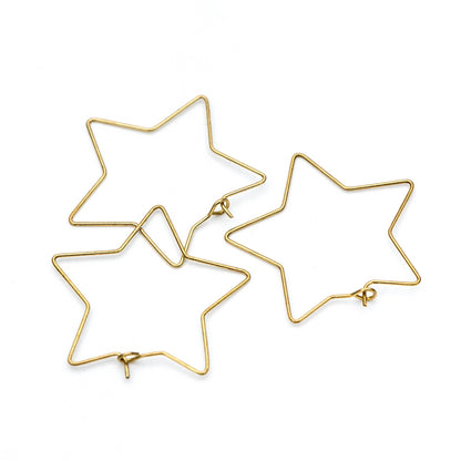 50pcs Raw Brass Star Earring Hoops 35mm, Ear Wire Threader Earrings (RB-164)