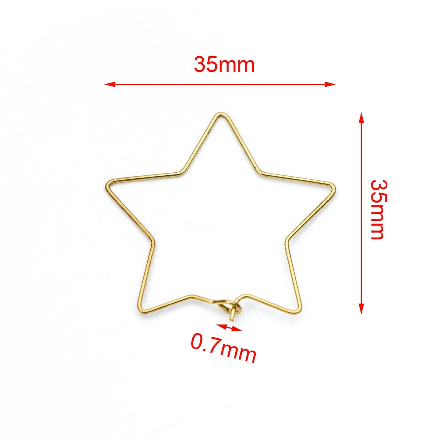 50pcs Raw Brass Star Earring Hoops 35mm, Ear Wire Threader Earrings (RB-164)