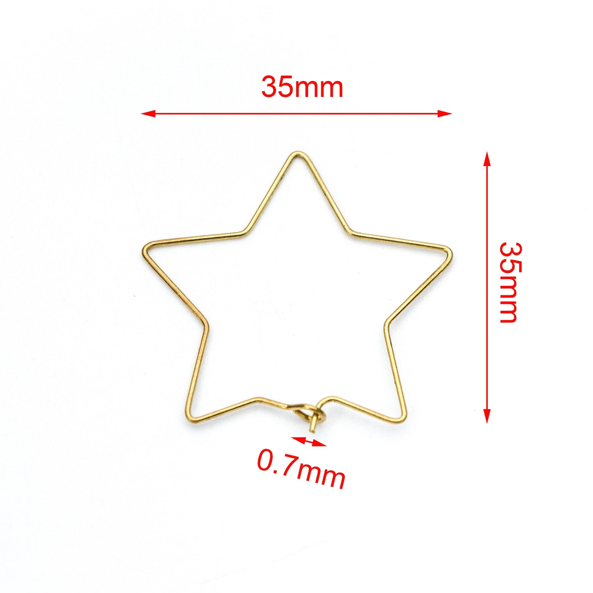 50pcs Raw Brass Star Earring Hoops 35mm, Ear Wire Threader Earrings (RB-164)